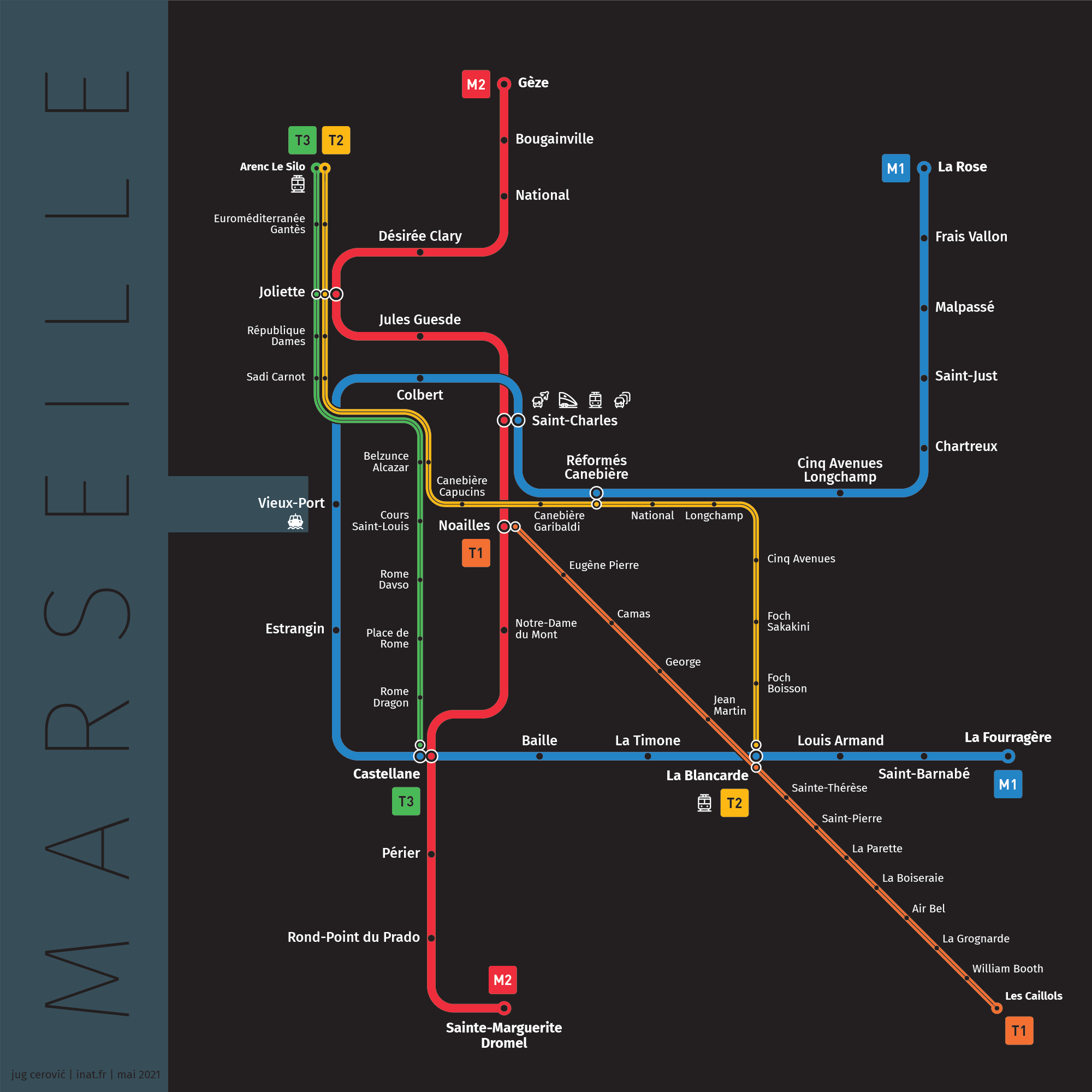 Marseille plan metro tram