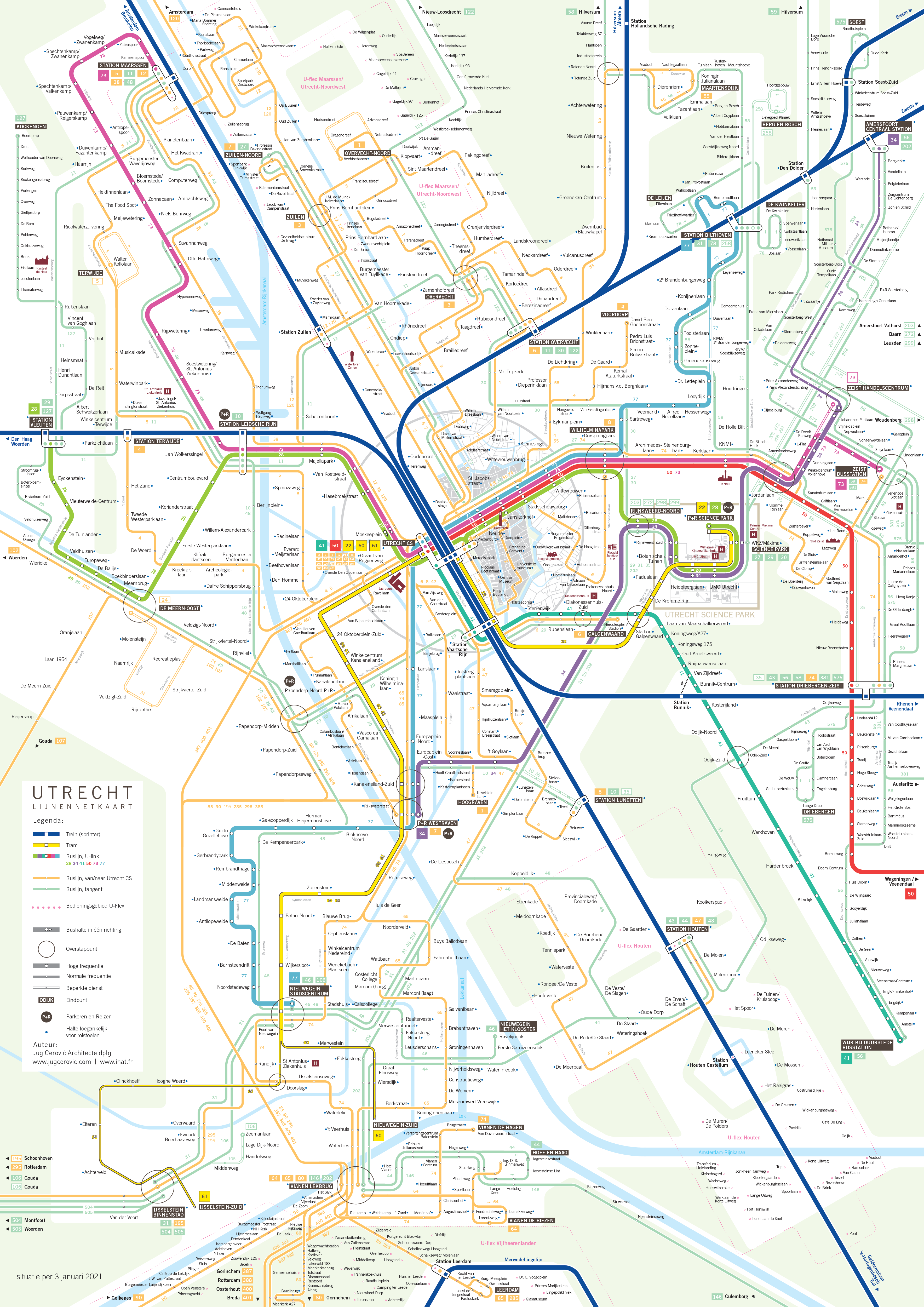 Utrecht lijnennetkaart bus tram train public transport map