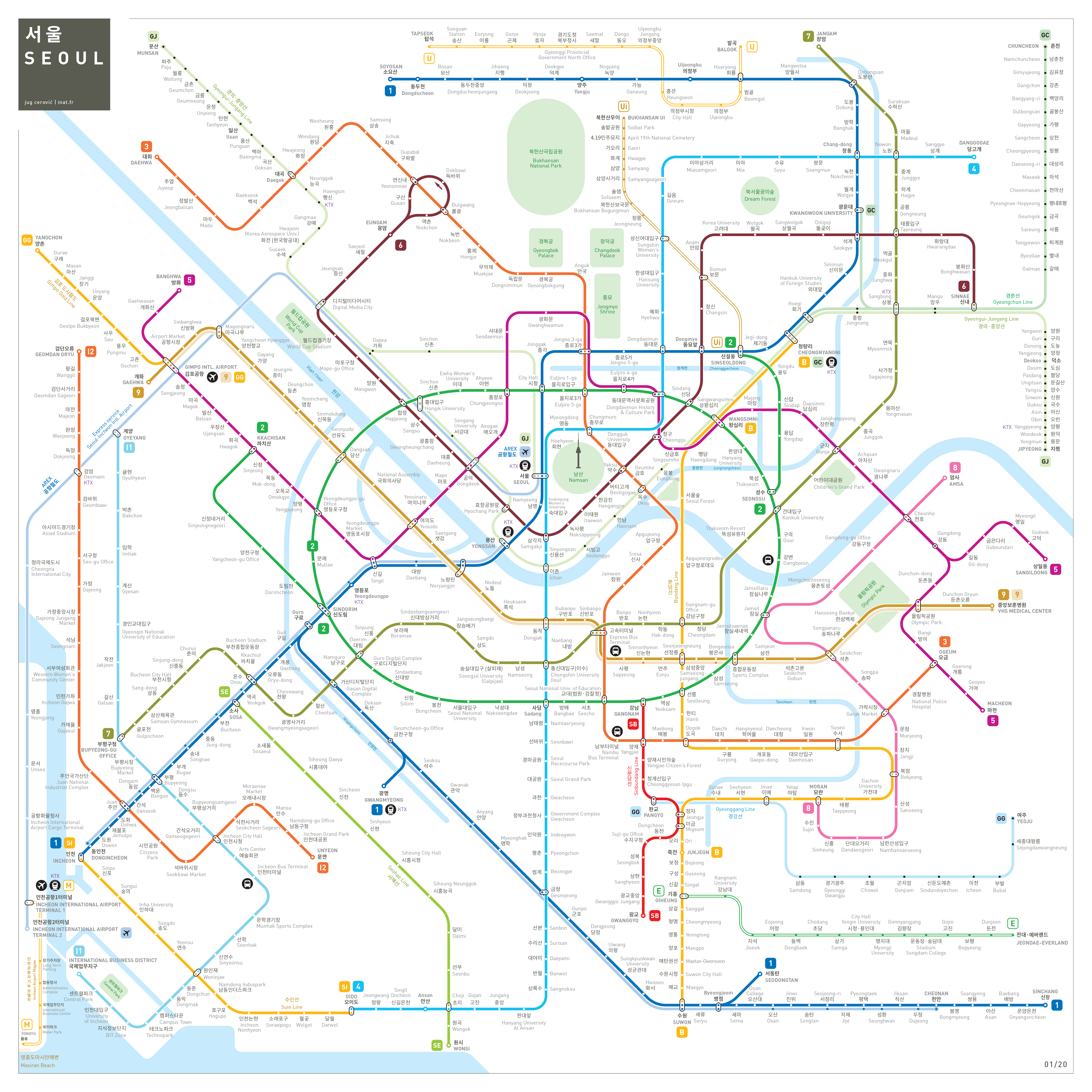 South Korean subway lines(Seoul Metro, Busan, Daegu, Gwangju, Daejeon ...
